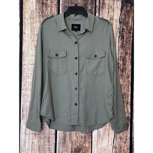 Rails Linen Military Button Down Sage Green Large